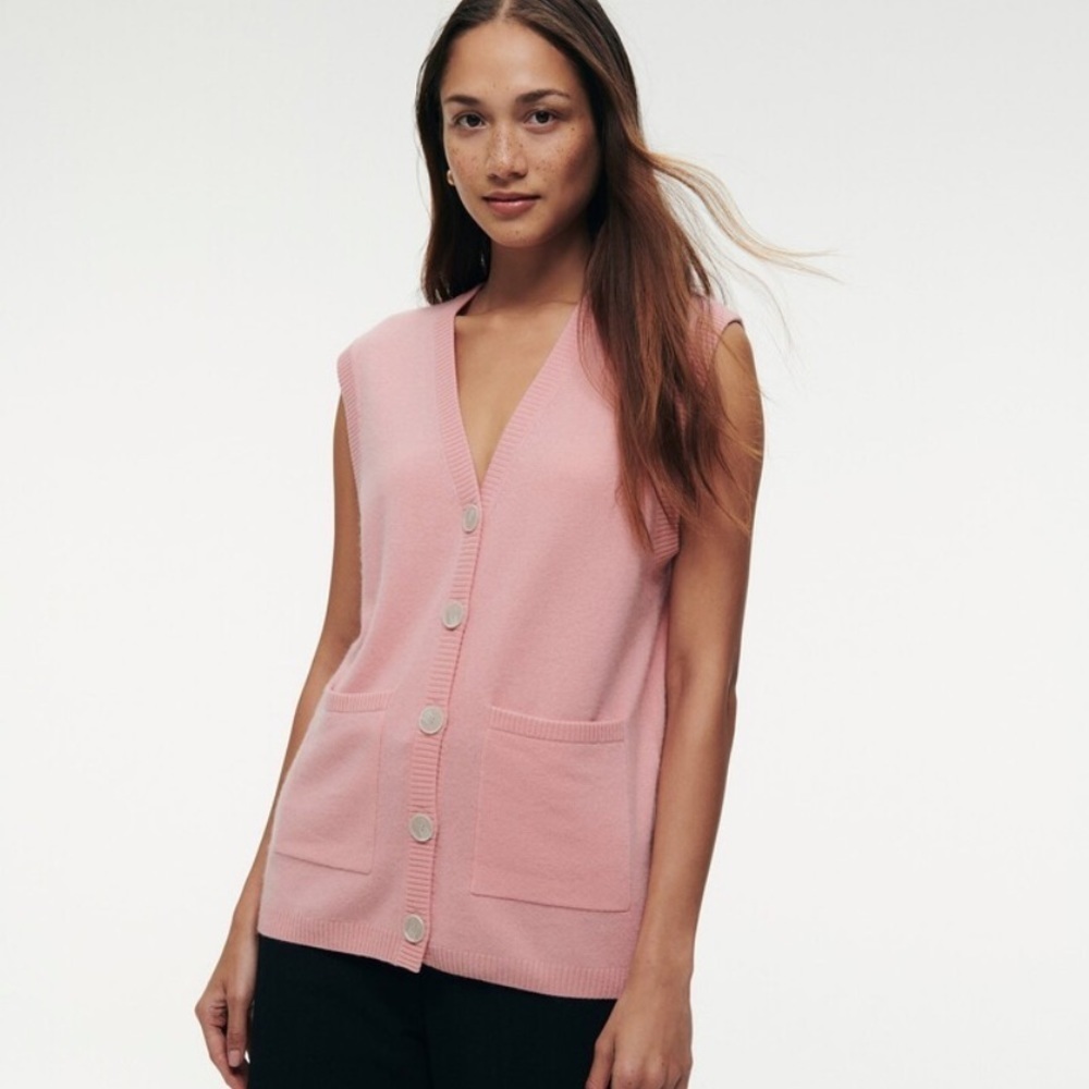 Naadam 100% Cashmere Pink Button Front Sweater Vest Small - Picture 3 of 13